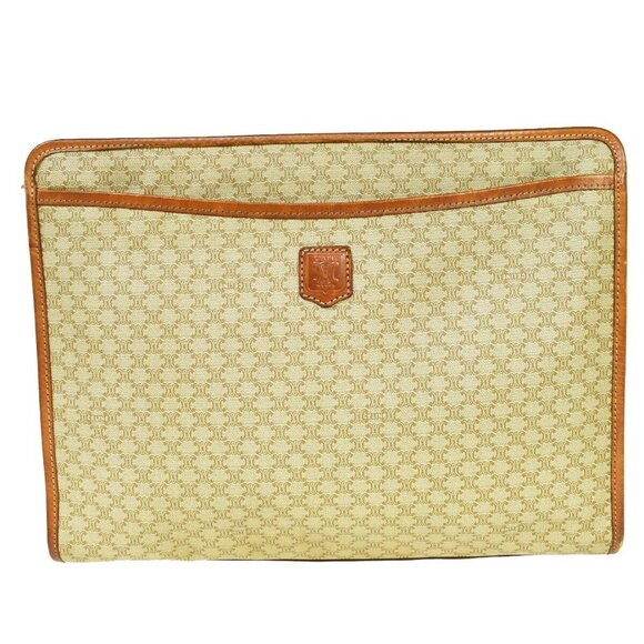 CELINE Macadam Pattern Clutch Hand Bag PVC Leather Brown Italy - Picture 1 of 14
